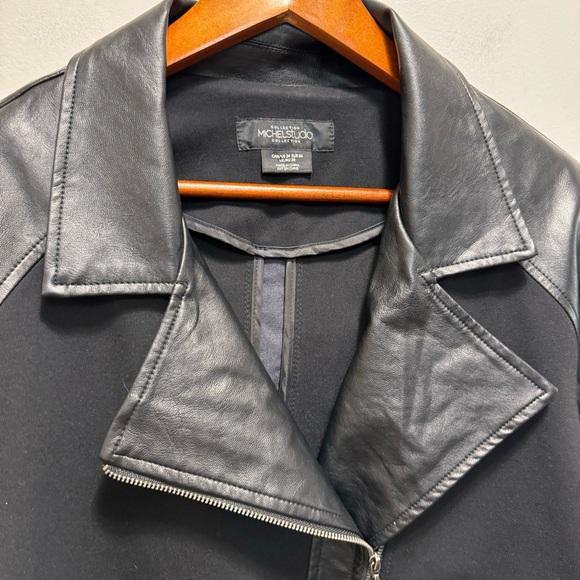 Addition Elle Michel Studio Mixed Media Faux Leather Cropped Moto Jacket Size 24 - Picture 6 of 9